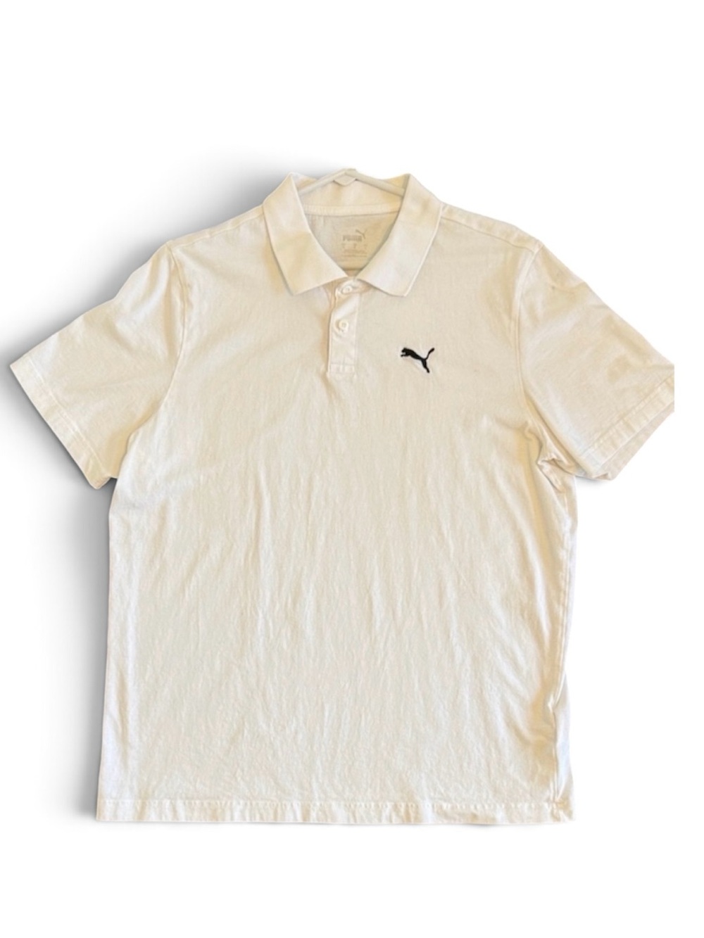 PUMA POLO GOLF SHIRT SHORT SLEEVE ESSENTIAL COTTON TEE LOGO WHITE SZ LARGE